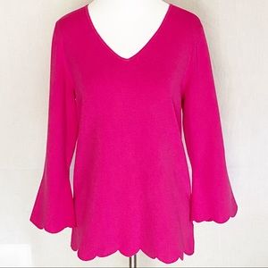 TALBOTS scallop hem hot pink sweater size L